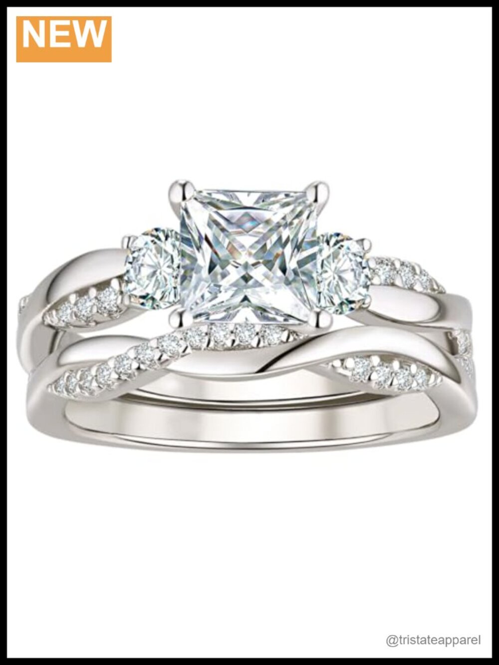 1CT Princess Cut Cubic Zirconia Bridal Set Wedding Ring Set Size 9